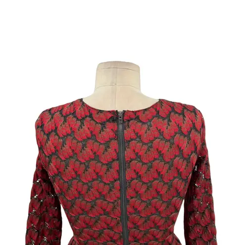 Maje Royani Jacquard Dress Fit & Flare Long Sleeve Red Black Size 1 US Small