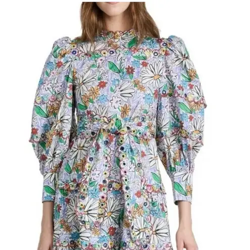 CELIA B Oliver Floral Scalopped Embroidered Midi Dress Size L White Size L