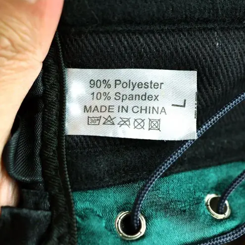 Overbust Corset Womens L Green Satin Black Trim Boned Halloween Cosplay Goth Size L