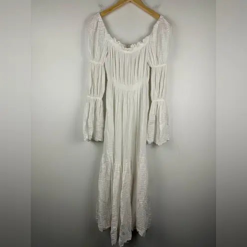 NOTHING FITS BUT Seine Maternity Gown Cotton Gauze Nursing Off Shoulder Sz S/M White