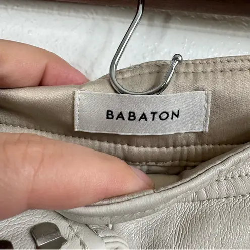 Babaton Cream Faux Leather Straight Leg Pants Size 2