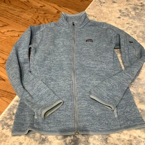 Patagonia women’s light blue zip up fleece jacket