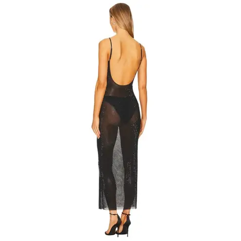 We Wore What Mesh Scoop Maxi Slip Dress in Rhinestone Black X-Small Womens