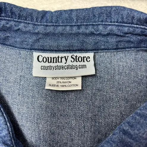 Country Store Cotton blend Denim Shirt with Plaid Sleeves Size 1X Blue