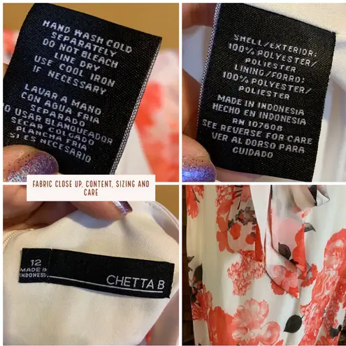 Chetta B CORAL, WHITE AND GRAY FLORAL PRINT CHIFFON MAXI DRESS (12)