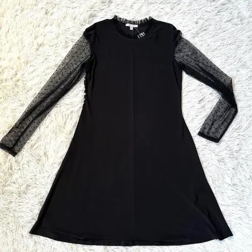 NWT Tash + Sophie Black Sheath Stretch Dress Swiss Dot Mesh Long Sleeves Sz LRG