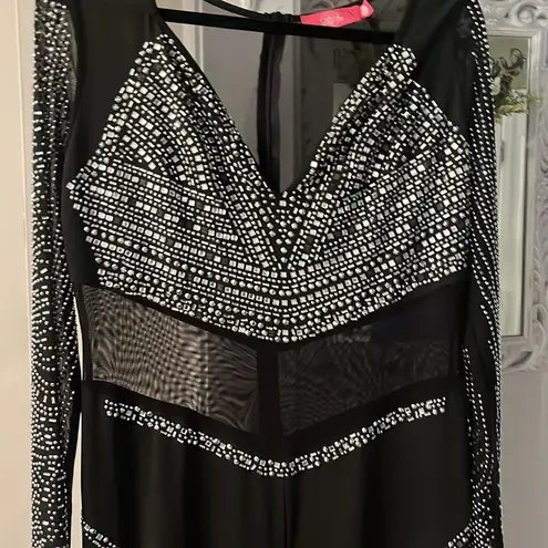 Southern Fried Chicks Southern Fried Chics See You Lookin’ Jumpsuit sequin rhinestone Size XXL black