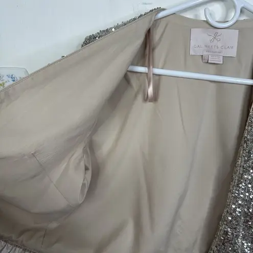 Gal Meets Glam Collection Diana Silver Sequin Crop Bolero Jacket Women's US 12