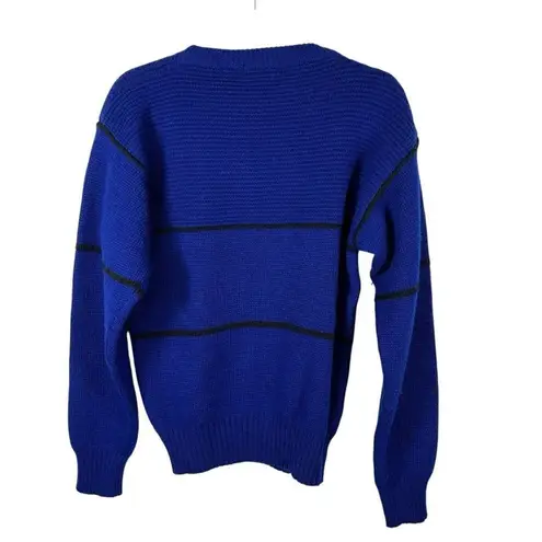 Yves Saint Laurent Sweater Mens Size Small Blue Black Striped 100% Wool vintage