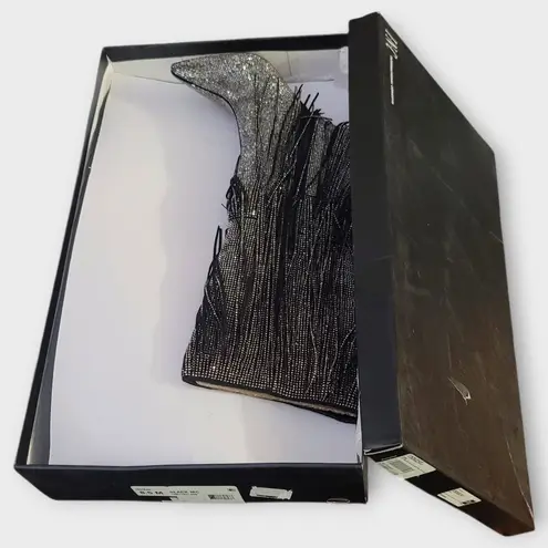 INC International Concepts Is Black and Silver Bling Fringe Heeled Boots Sz 8.5M