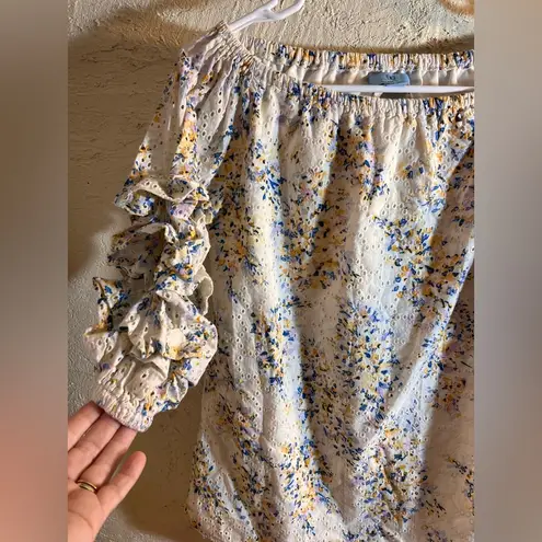 CeCe Cream Ruffled 3/4 Sleeve Blouse eyelet lined colorful floral summer casual