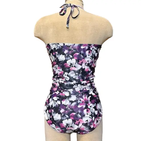 Floral Swimsuit One Piece Halter Strapless XL Purple