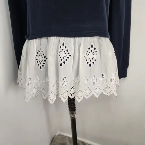 Marked Reunited Clothing Peplum Top Navy LS with Eyelet Bottom Blue