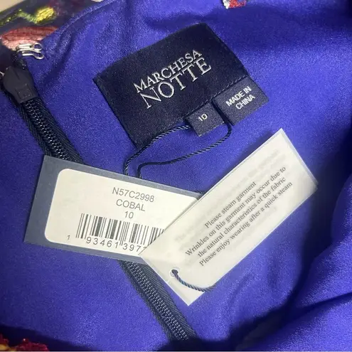 Marchesa Notte Asymmetric Floral Embroidered Gown Dress Hi