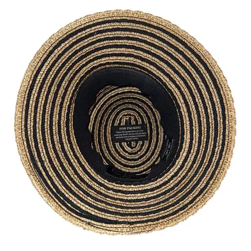 ERIK JAVITS Squishee Striped Straw Bucket Hat UPF 50 Packable Sun Beach Women’s Tan