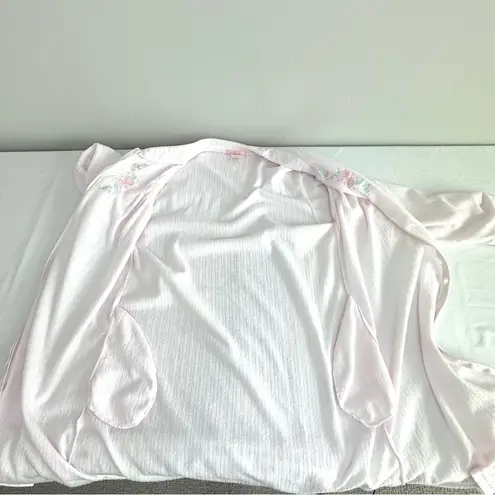 Loti Fashion Smocked Robe Full Zip Light Pink Terrycloth Housecoat Embroidered Size M