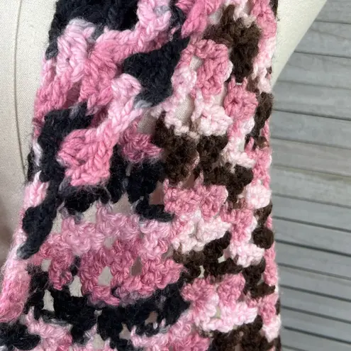 Hand Knit Crocheted Open Front Sweater Vest Pink, Black, Brown
