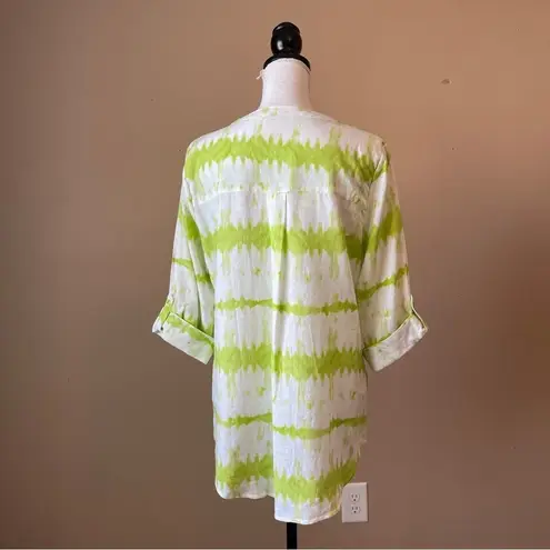 Coral Bay | Green Tie Dye Linen Blend Blouse Sz LP