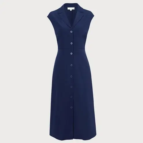 RIHOAS The Navy V Neck Button Cap Sleeve Midi Dress XS 22 Blue