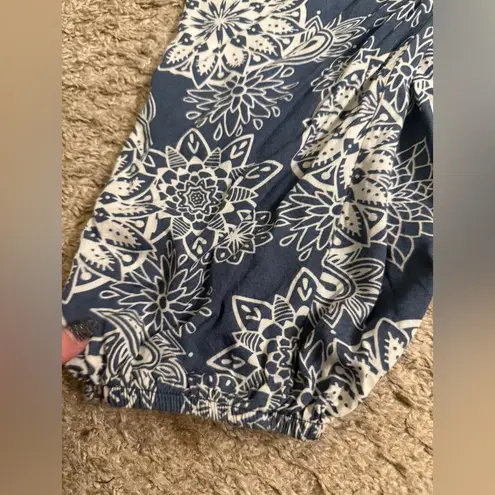 Lotus & Luna Corfu Floral Print Blue White Ankle Jogger Harem Pants