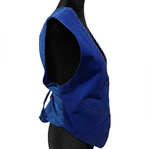 Mona Mode Vintage Blue Leather Western Rodeo Grunge Southwestern Country Vest Size M