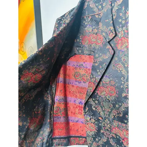 Vintage ANNE PINKERTON Floral Blazer Oversized Pants Set 90s Retro Size 12 Black