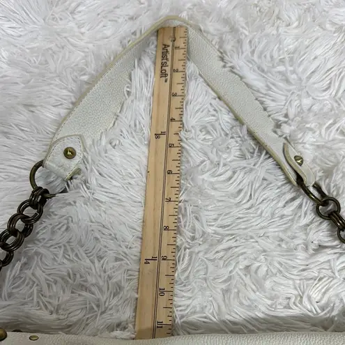 White Studded Hobo Bag with Gold Accents