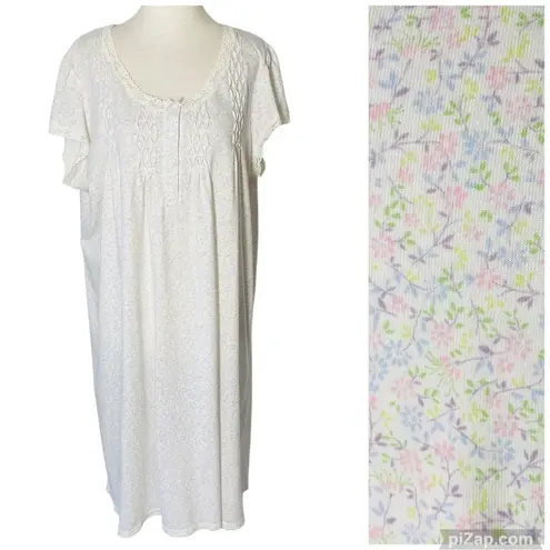 MISS ELAINE Floral Nightgown Dress White Size XL