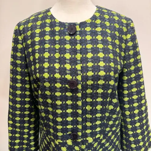 Blue Lime Green Woven Silk Blend Boucle Tweed Tailored Peplum Jacket Austin Reed Size 10