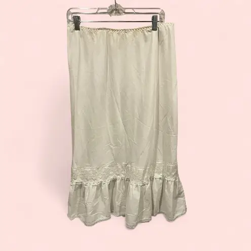 Vintage 70’s St. Michael UK white slip skirt lace ribbon trim elastic waist boho Size XL
