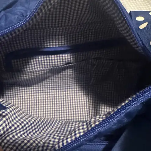 Blue Quilted Duffle Bag with Polka Dot Bows