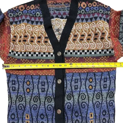 Art Room Women's Geometric Multicolor Jacquard Coatigan Size M Fall Winter Wool Blue Size M