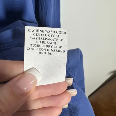 Hot Cotton Top Women XL Blue Lagenlook Pocket 3/4 Sleeve Minimal Modest Coastal