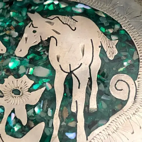 Vintage artist signed inlaid stone belt buckle