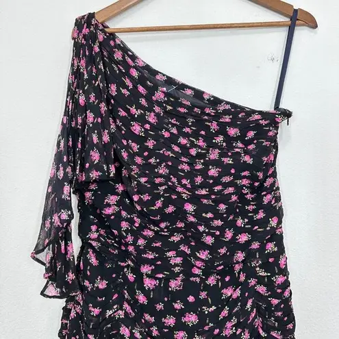 Shoshanna Black Size 10 One Shoulder Gown Vivine Tossed Rose Gown Wedding Guest