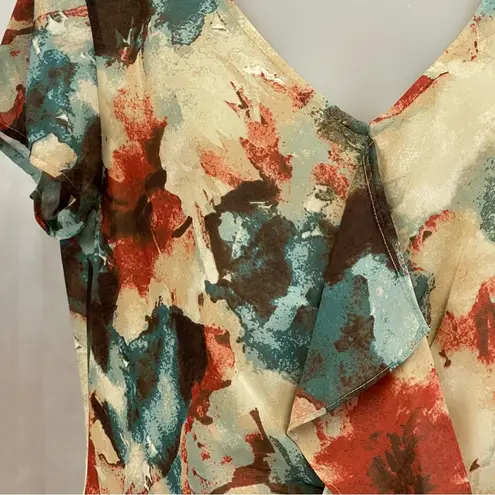 Evan Picone Orange Green Ruffled Cap Sleeve Blouse Size 10