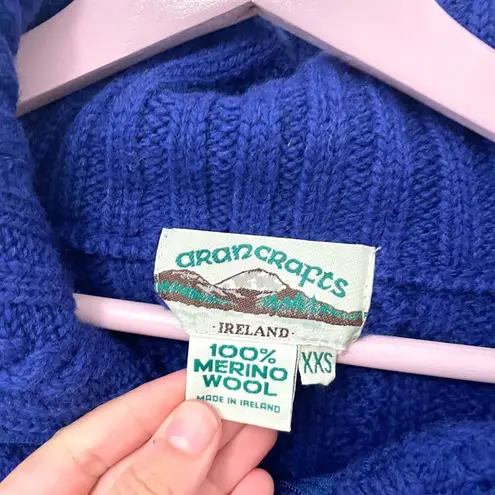 Aran Crafts 100% Merino Wool Blue Zip Front Sweater Size XXS