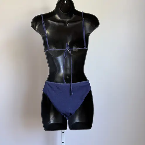ONIA sz M Navy Blue Terry Triangle Bikini Swim Set Minimalist Resort