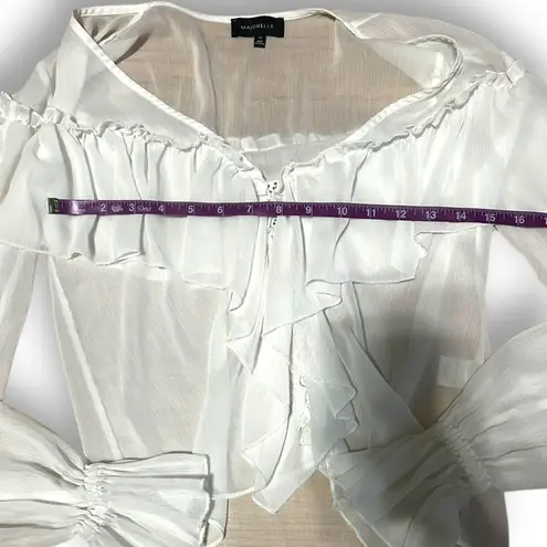 Majorelle Mariel Blouse White Ruffle Long Sleeve Chiffon Vneck Top Sz XXS