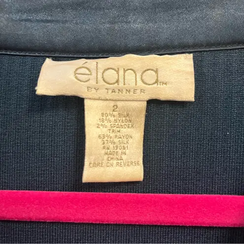 Elana by Tanner Blazer Navy Knit V Neck w/ Pattern Silk Blend Sz 2 EUC Blue