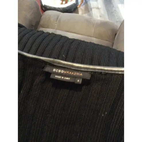 BCBG Maxazria Quilted Leather Sweater combined Wool VNC Small Black Moto