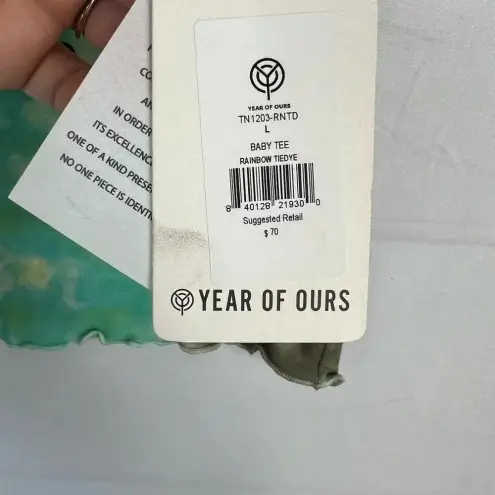 Year of Ours Rainbow Tie Dye Smiley Face Graphic Tee Cropped Baby Top L Yellow Size undefined