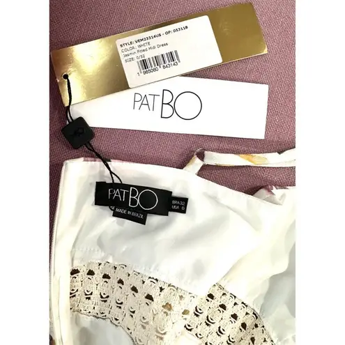 PatBO JAsmin Fitted Midi Dress in White 0 New Womens Floral Resort Green