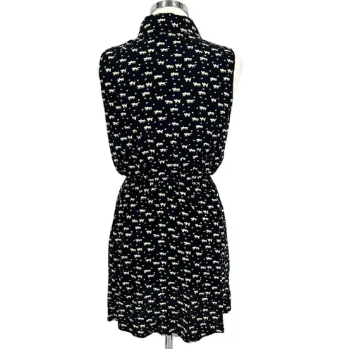 Favolook Cat Print Sleeveless Collared Shirt Dress Black Size Medium