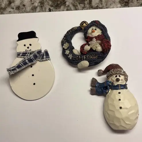 Lot Of 3 Snowmen Christmas Holiday Brooch Pins