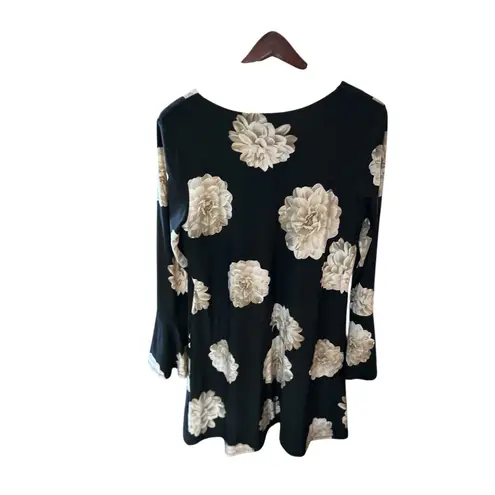 Karen Kane Black Floral Bell Sleeve V Neck Flared Dress Womens XL