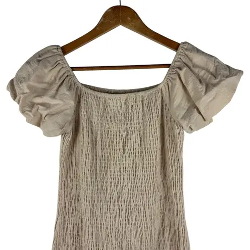 Simplee Apparel Simplee Smocked Dress Size Medium NWT Tan Boho Midi Ruffle Sleeve Summer Cotton - Image 4