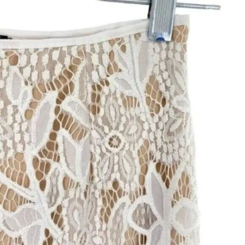 Women’s Ivory Floral Mesh Lace Overlay Mini Skirt Coquette White