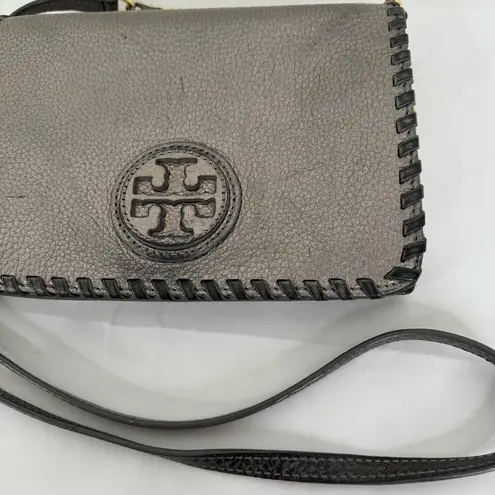 Tory Burch Marion Combo Crossbody Purse Wrinkled Leather in Gunmetal