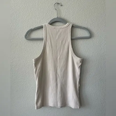ANINE BING Eva Ribbed High Neck Cotton/Spandex Tank in Stone Women's Size S